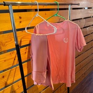 PINK T-Shirt and Fold over Yoga Pants Set